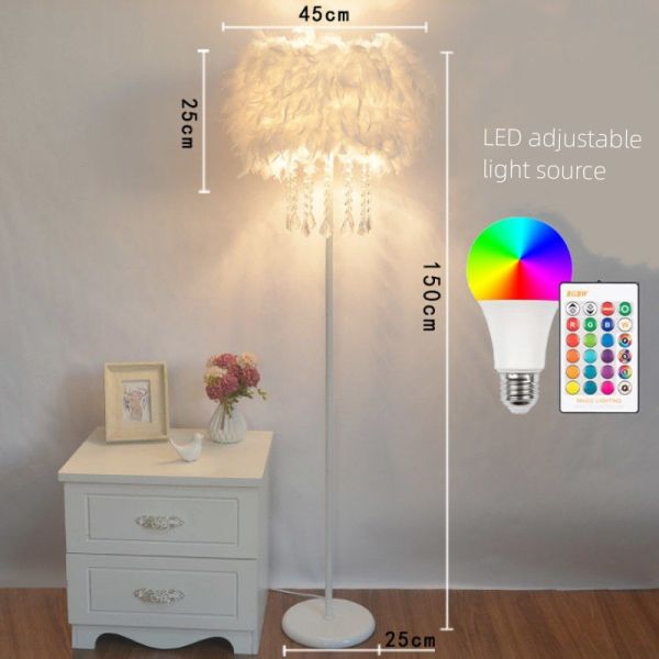 Feather Crystal Floor Lamp Wedding Living Room Bedroom Bedside Lamp Beauty Anchor Fill Light