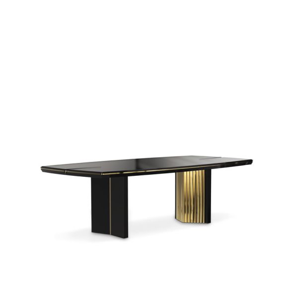 Contemporary Polished Brass Stainless Steel Black lacquer Wood Frame Dining
