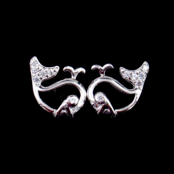 Buy Chenqi Sterling Silver Stud Earrings Whale Hollow Cubic Zirconia For Ladies at wholesale prices