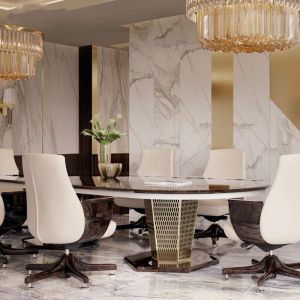 Italian Luxurious Mesa Dining Table Marble Tabletop With Stainless Wire