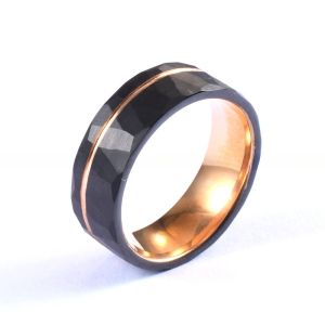 Dome Edges Tungsten Wedding Band 8mm Geometric Black And Rose Gold Plated