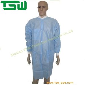 Breathable PP PE  Disposable Lab Coats With Knitted Collar