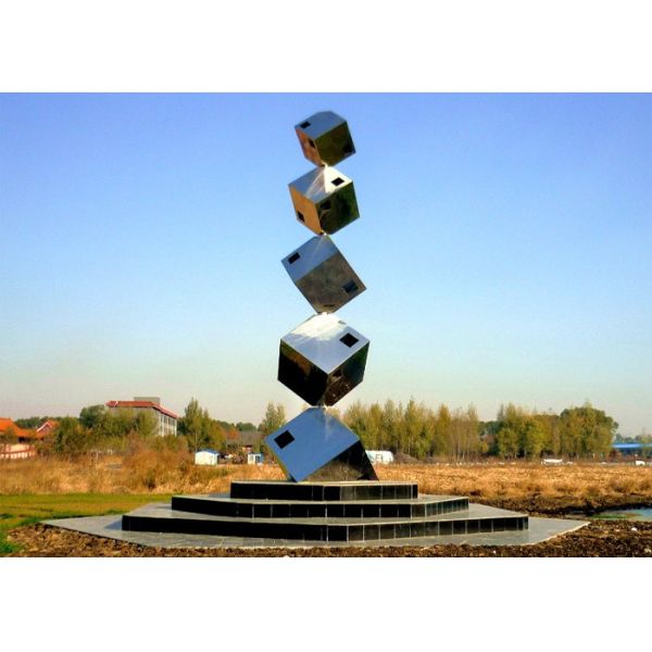 Polished Large Garden Sculptures Metal , Cube Tower Stainless Steel Art Sculptures