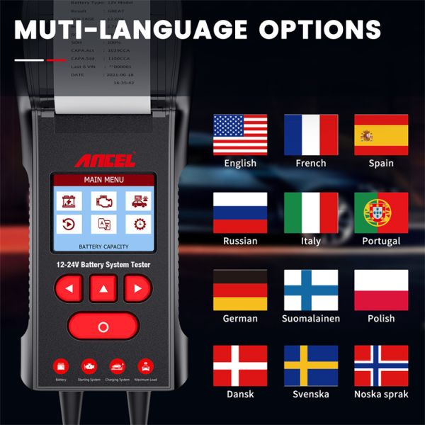 Ancel BT600 Battery Tester Support 12v And 24v Build In Printer