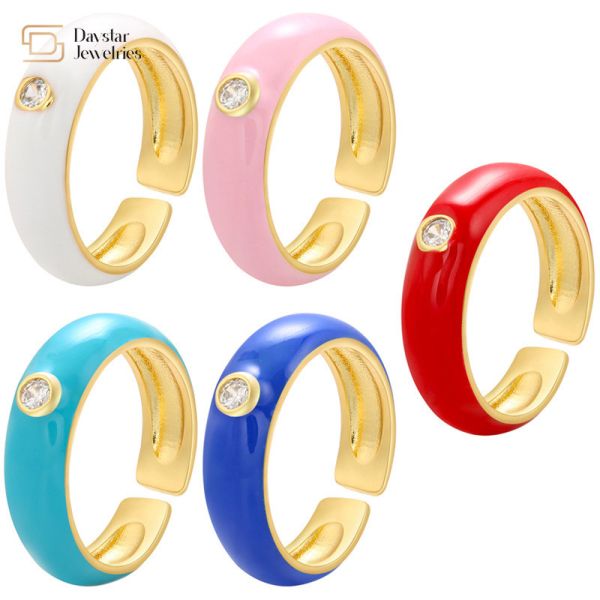 Buy Simple Zircon Chunky Dripping Oil Rings Adjustable Summer Jewelry at wholesale prices