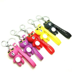 Soft Touch PVC Plastic Custom 3D Bear Figure Key Chain Waterproof Use In