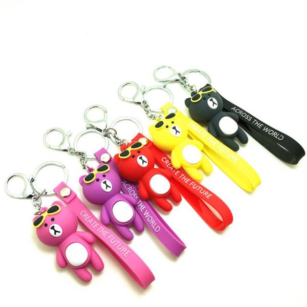 Soft Touch PVC Plastic Custom 3D Bear Figure Key Chain Waterproof Use In