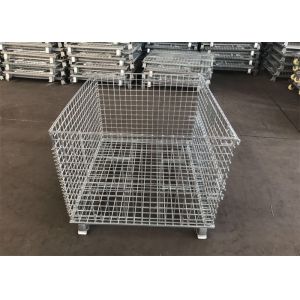Galvanized Storage Box 6.4mm Metal Pallet Cage With Feet / Foldable Wire Frame