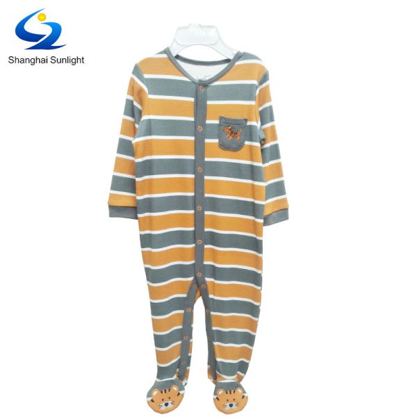 Newborn Bodysuit Baby Clothing Rompers with Zipper and Printing Pattern Knitted Fabric