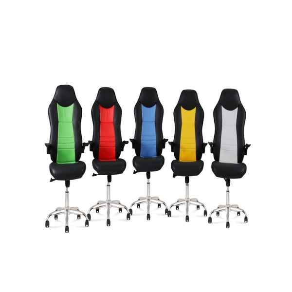 White Leather Gaming Swivel Chairs Chromeds Led 3D Paddle Shift BIFMA