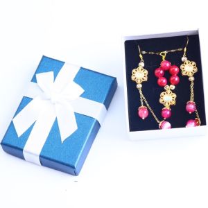 Handmade Gemstone Beaded Necklace And Earring Set Copper Gold Plating