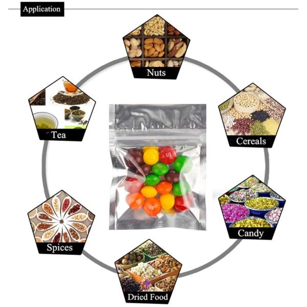 Metalized resealable Foil Plastic Packaging Bag pouch Clear Front Moisture Proof