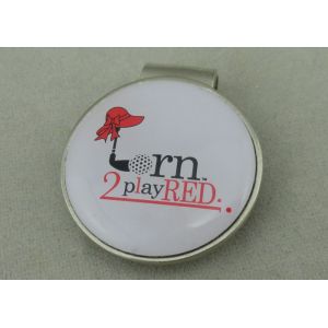 Brass Golf Cap Souvenir Badges , Epoxy And Clip Die Stamped Silver Badge