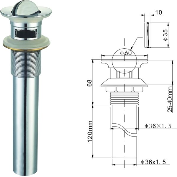 Swivel Plug basin drainer, Rotating Top basin waste