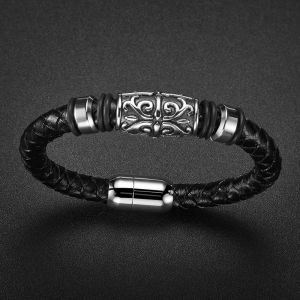 Wholesale custom fashion magnetic clasp handmade genuine mens leather bracelet