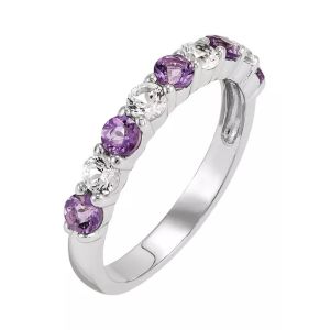 Amethyst and Created White Sapphire Ring With 925  Sterling Silver