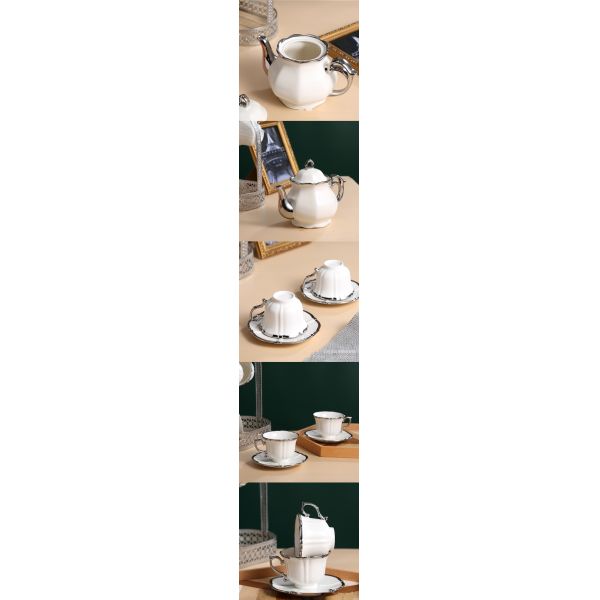 European Style Ceramic Tea Cup Set with Gold Trim for Home Coffee Tea Service Infuser