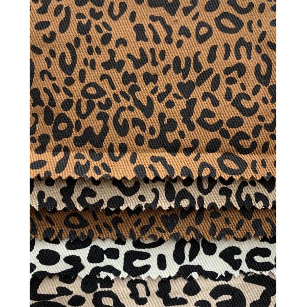 Printed 4 Way Stretch Denim Fabric Quick-Dry and with Leopard Pattern