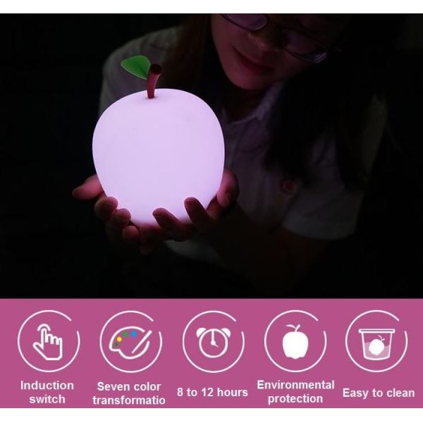 Silicone Children Colorful Night Lights,Apple shaped children's silicone touch sensor LED night light