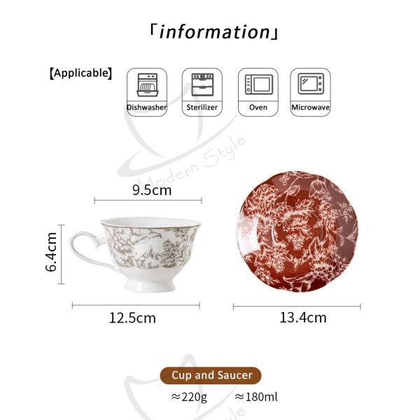 Red Ceramic Cup Saucer Set 200ml For Hot Drinks At Party Occasions