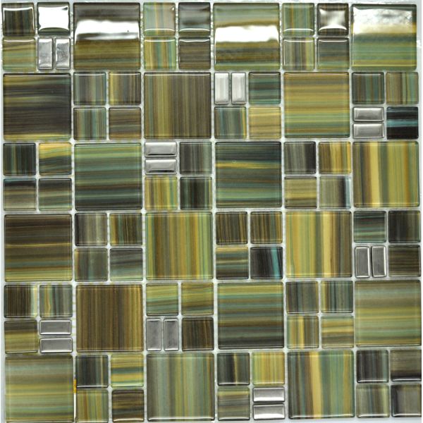 Buy Olivine puzzel pattern green glass mosaic tile sheets at wholesale prices