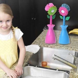 Flower Washing Dishes Brush 7x7x26cm 133g Kitchen Durable Bristles