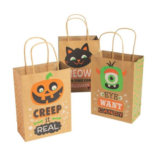 Custom Print Brown Kraft Paper Halloween Party Candy Sweet Goodie Gift Bags With