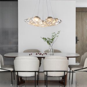 Painted Golden LED Wave Pattern Iron Glass Pendant Light Modern