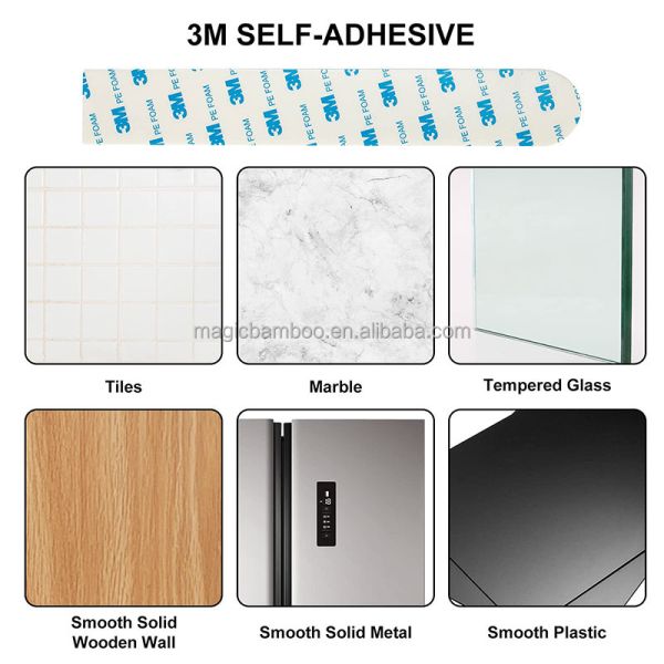 Self Adhesive Bathroom Storage Rack Bamboo Towel Rack Holder No Drilling