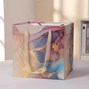 Custom Color Accepted White Card Square Bag with Marble Gift Bag and Flower