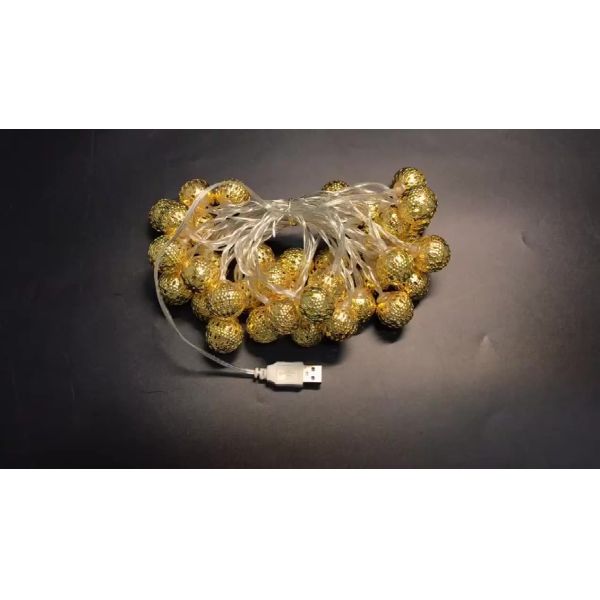 Buy 10/20/40/50leds Fairy Moroccan Hollow Metal Ball LED String Lights Battery Powered for Wedding Holiday Indoor Outdoor Decoration at wholesale prices