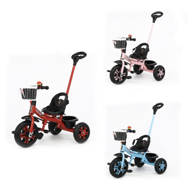 Age Range 2-4 Years Old Kids Tricycle with 2-in-1 Push Function and Woven Basket