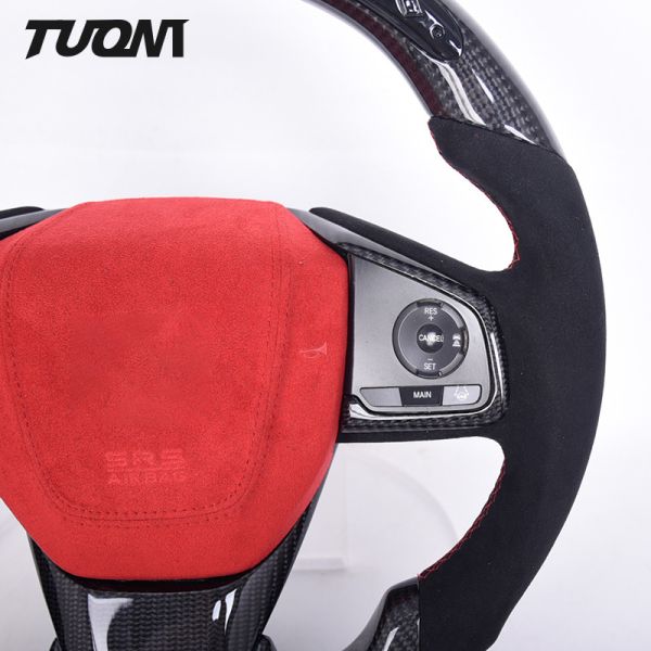 LED Smart Black Alcantara Carbon Fiber Steering Wheel For Honda Civic