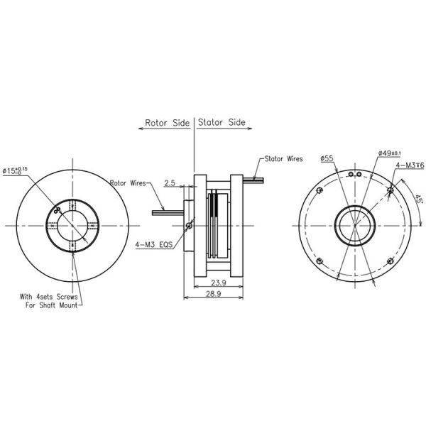 ID15mm Collector Through Hole Slip Ring 50VAC 0~3000rpm Long Life Time Operation