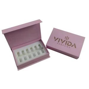 Embossing Printing Rigid Cardboard Boxes Pink Luxury Perfume Box Packaging