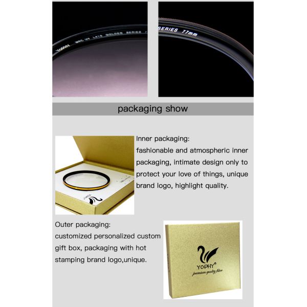 UV Filter for Camera Lenses UV Protection Photography Filter 77mm Nanotec Coating With Gold ring