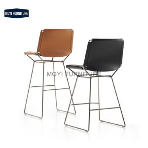 Sling Saddle-Leather Bar Stool (Stainless Steel Frame)