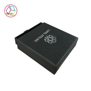 Black Jewelry Paper Gift Box Silver Foil Stamping Textured Surface