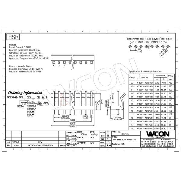 "M" Type 3.96 Wafer Wire To Board Connector 6P Straight PA66 Natural Sn Plated