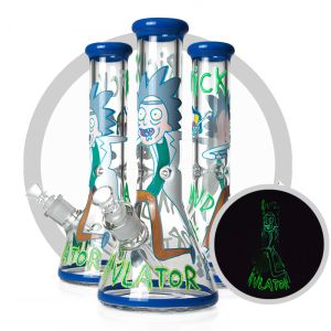 China Luminous Rick And Morty Bong 7mm Thick Glass Water Bongs 13.5 Inches on sale