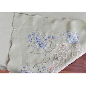 Chemical Fiber Light Green Table Cloth , Embroidered Square Table Cloths
