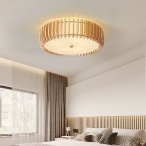 Modern Natural Wooden Ceiling Lamp for Bedroom Rubber Round Wooden ceiling lamp