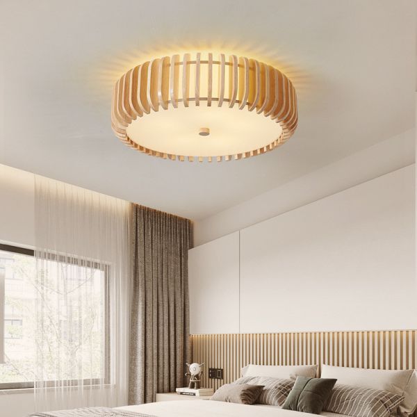 Modern Natural Wooden Ceiling Lamp for Bedroom Rubber Round Wooden ceiling lamp