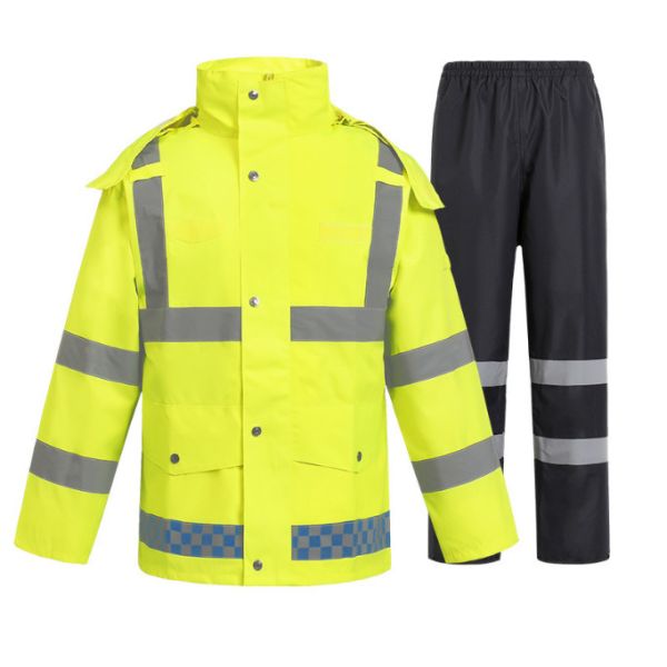 Reflective PPE Safety Wear Fluorescent Yellow Waterproof Reflective Raincoat