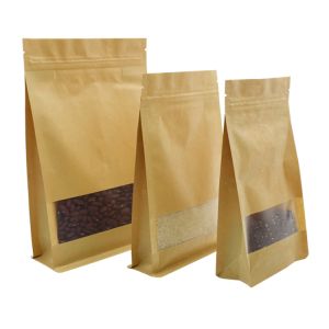 Quality Window Food Flat Bottom 900g Kraft Paper Pouches for sale