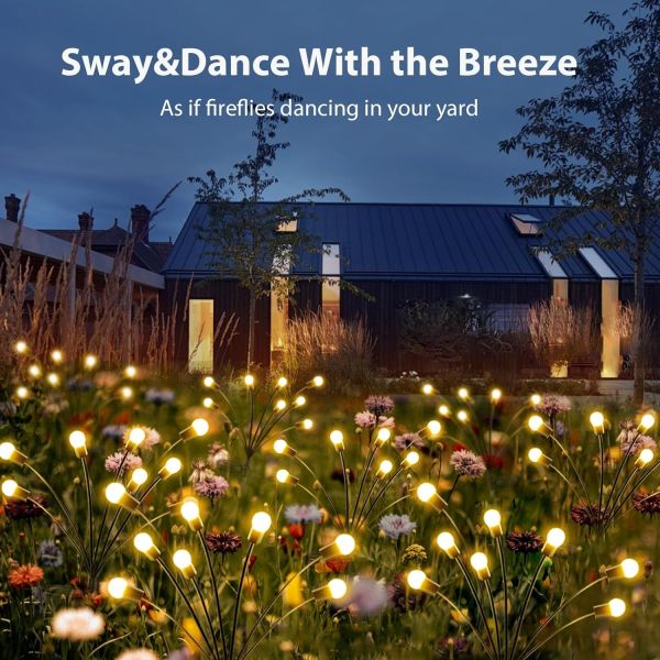 Black Waterproof Solar Outdoor Solar Firefly LED Lights Waterproof for Garden Patio Pathway Decoration(Warm White)