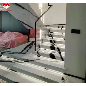 Bookmatched Panda White Marble Stair for Modern Interior Design in Professional