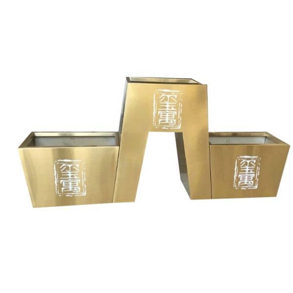 Rectangular stainless steel material golden stand flower pot decoration for wedding