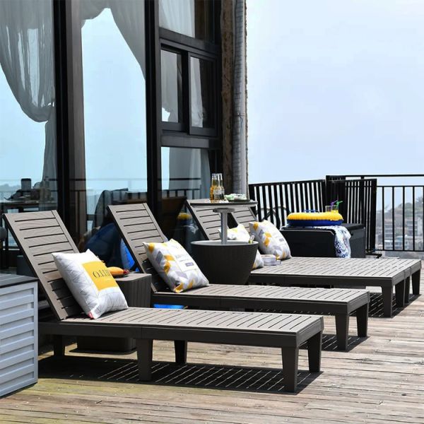 Outdoor Furniture Sun Bed for Swimming Pool Plastic Stackable Chaise Lounge Chair