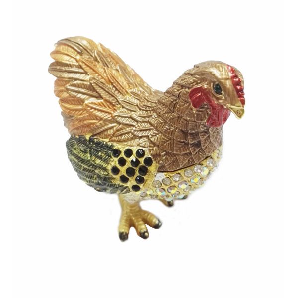 Hen hinged trinket jewelry box for new year rooster figure gifts jeweled enameled trinket boxes